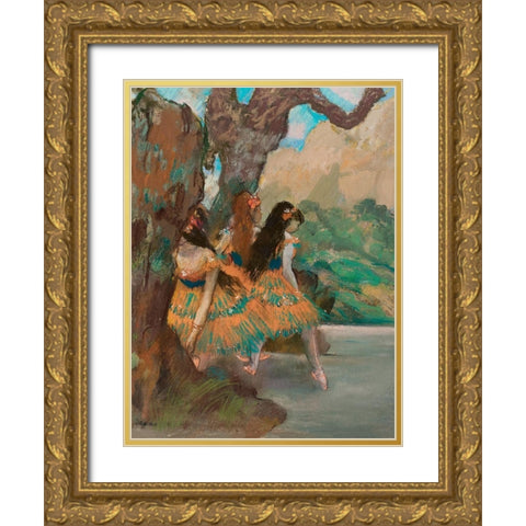 Ballet Dancers Gold Ornate Wood Framed Art Print with Double Matting by Degas, Edgar