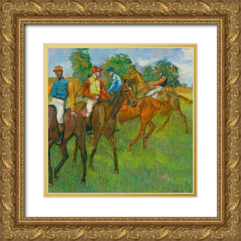 Before the Race Gold Ornate Wood Framed Art Print with Double Matting by Degas, Edgar