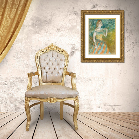 The Singer in Green Gold Ornate Wood Framed Art Print with Double Matting by Degas, Edgar