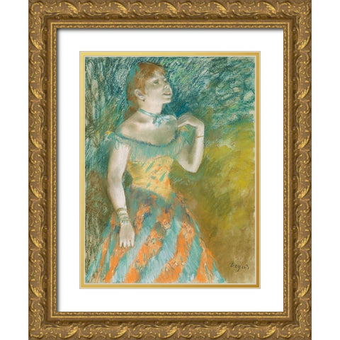 The Singer in Green Gold Ornate Wood Framed Art Print with Double Matting by Degas, Edgar