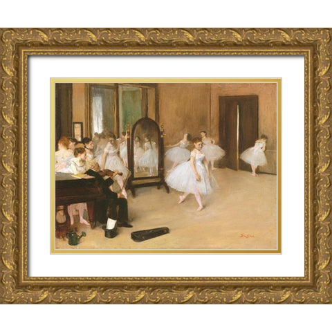 The Dancing Class Gold Ornate Wood Framed Art Print with Double Matting by Degas, Edgar