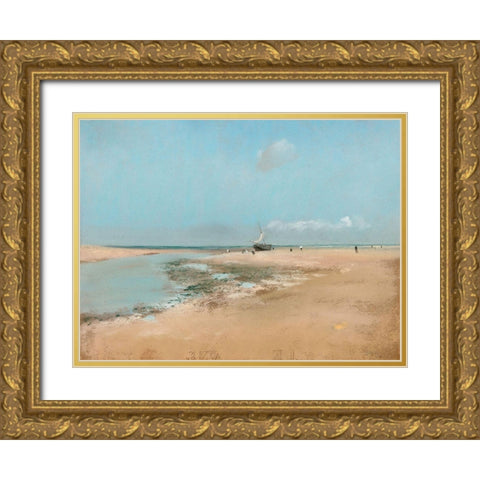 Beach at Low Tide Gold Ornate Wood Framed Art Print with Double Matting by Degas, Edgar