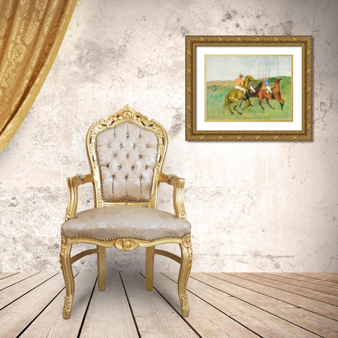 Jockeys and Race Horses Gold Ornate Wood Framed Art Print with Double Matting by Degas, Edgar