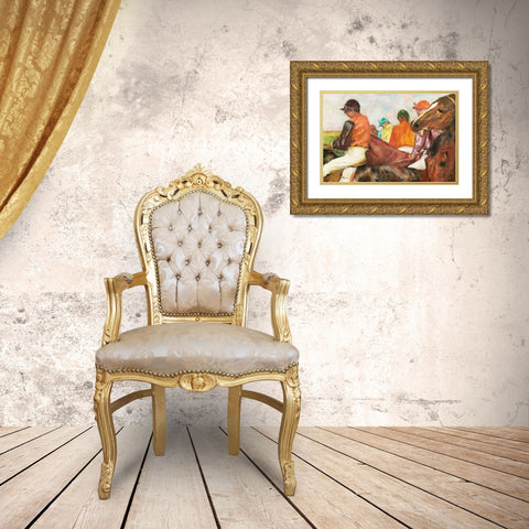 The Jockeys Gold Ornate Wood Framed Art Print with Double Matting by Degas, Edgar