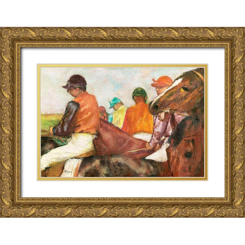 The Jockeys Gold Ornate Wood Framed Art Print with Double Matting by Degas, Edgar