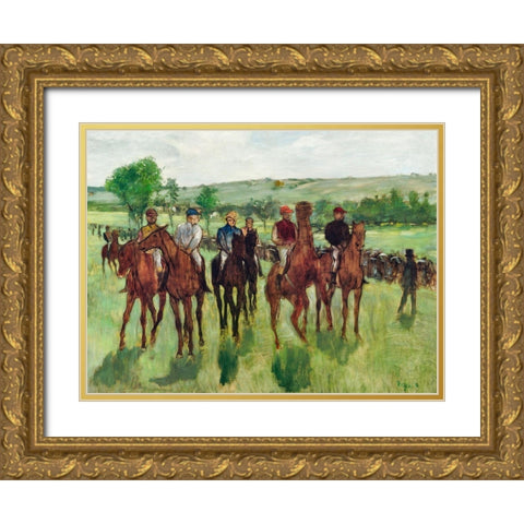 The Riders Gold Ornate Wood Framed Art Print with Double Matting by Degas, Edgar