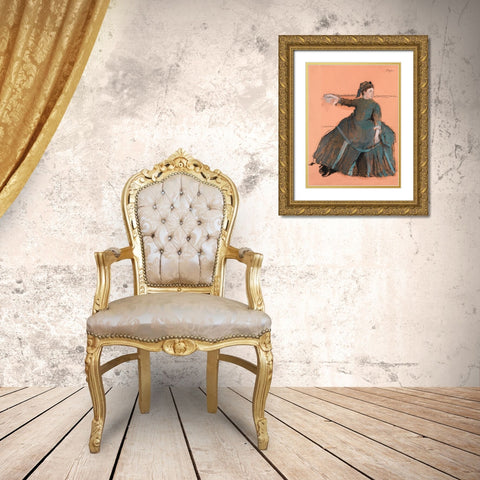 Woman on a Sofa Gold Ornate Wood Framed Art Print with Double Matting by Degas, Edgar