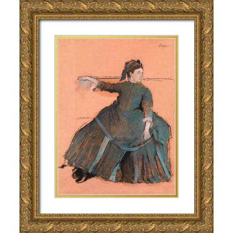 Woman on a Sofa Gold Ornate Wood Framed Art Print with Double Matting by Degas, Edgar