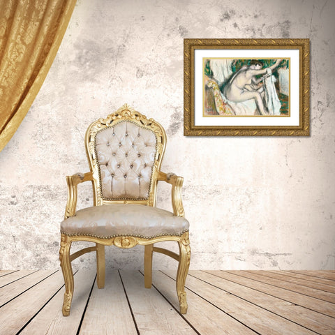 Woman Drying Her Arm Gold Ornate Wood Framed Art Print with Double Matting by Degas, Edgar