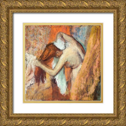 Woman at Her Toilette Gold Ornate Wood Framed Art Print with Double Matting by Degas, Edgar