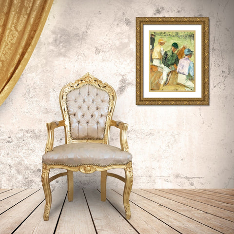 Four Jockeys Gold Ornate Wood Framed Art Print with Double Matting by Degas, Edgar