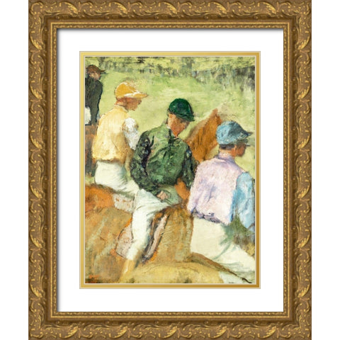 Four Jockeys Gold Ornate Wood Framed Art Print with Double Matting by Degas, Edgar