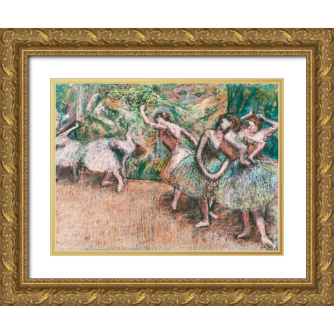 Ballet Scene Gold Ornate Wood Framed Art Print with Double Matting by Degas, Edgar