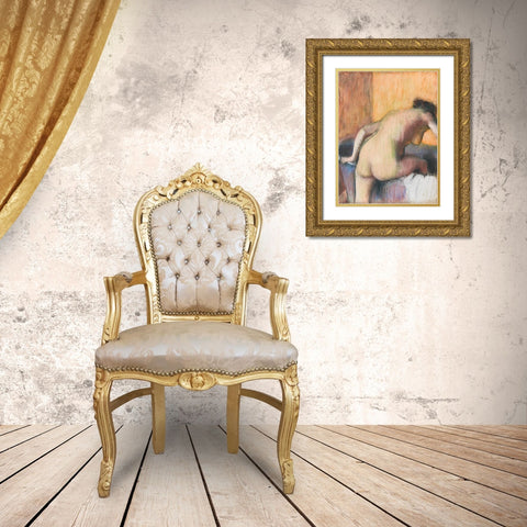Bather Stepping into a Tub Gold Ornate Wood Framed Art Print with Double Matting by Degas, Edgar
