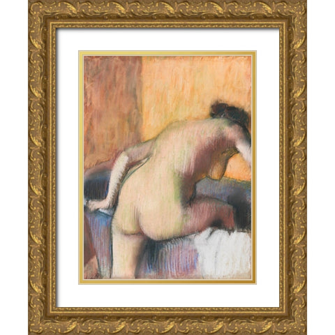 Bather Stepping into a Tub Gold Ornate Wood Framed Art Print with Double Matting by Degas, Edgar