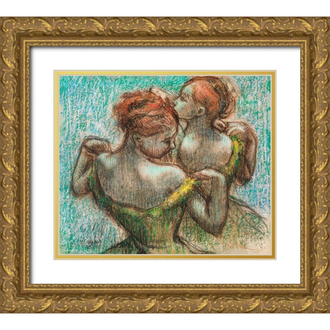 Two Dancers Gold Ornate Wood Framed Art Print with Double Matting by Degas, Edgar