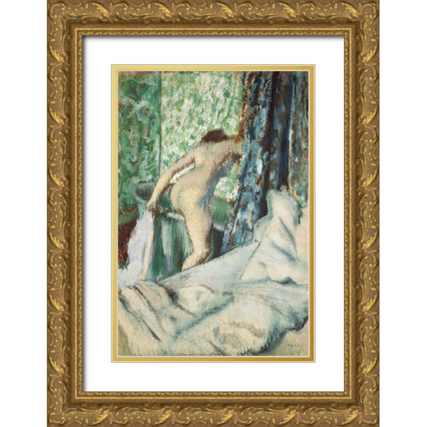 The Morning Bath Gold Ornate Wood Framed Art Print with Double Matting by Degas, Edgar