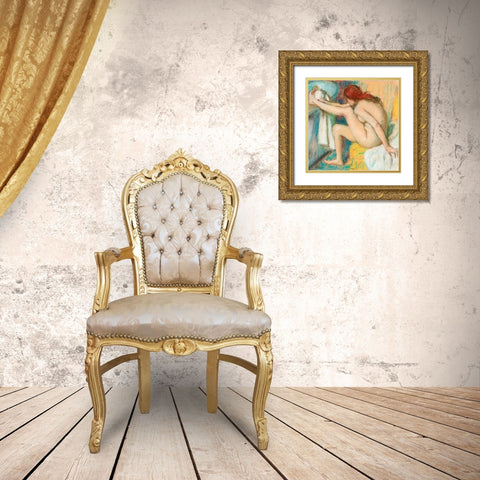 Woman Drying Her Foot Gold Ornate Wood Framed Art Print with Double Matting by Degas, Edgar