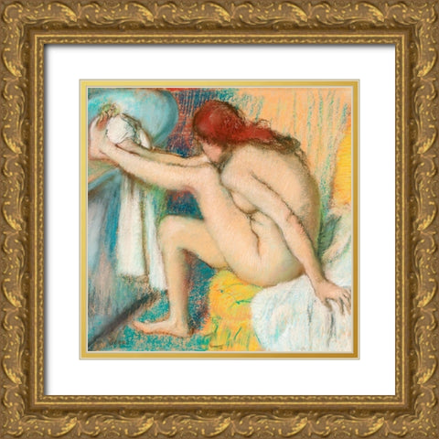 Woman Drying Her Foot Gold Ornate Wood Framed Art Print with Double Matting by Degas, Edgar