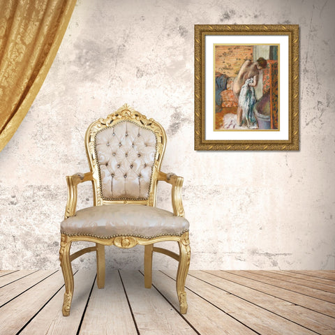 Apres le bain Gold Ornate Wood Framed Art Print with Double Matting by Degas, Edgar