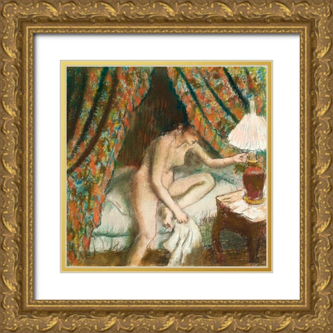 Retiring Gold Ornate Wood Framed Art Print with Double Matting by Degas, Edgar