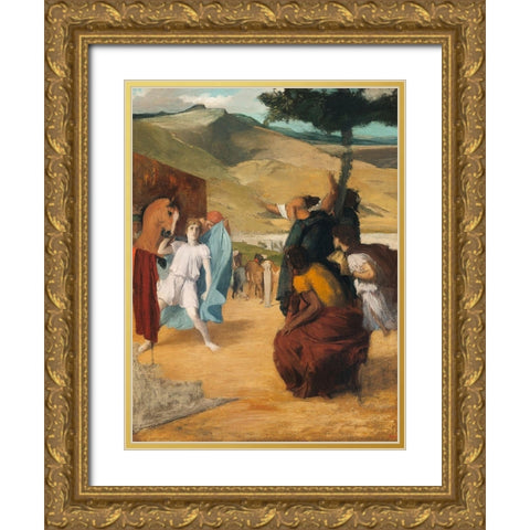Alexander and Bucephalus Gold Ornate Wood Framed Art Print with Double Matting by Degas, Edgar