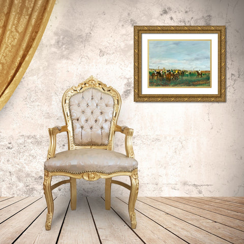 The Races Gold Ornate Wood Framed Art Print with Double Matting by Degas, Edgar