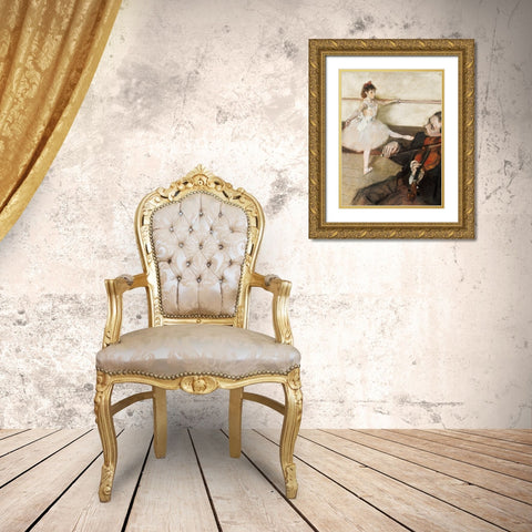 The Dance Lesson Gold Ornate Wood Framed Art Print with Double Matting by Degas, Edgar