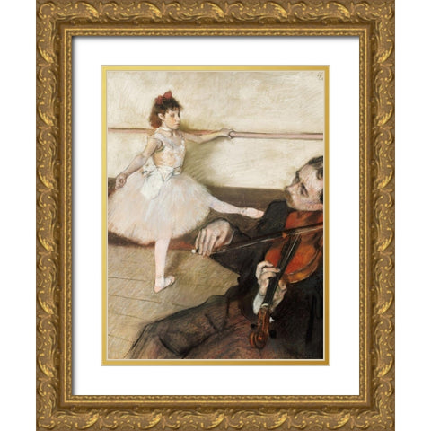 The Dance Lesson Gold Ornate Wood Framed Art Print with Double Matting by Degas, Edgar