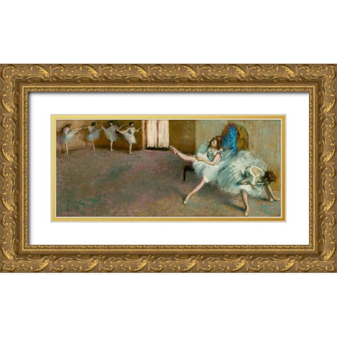 Before the Ballet Gold Ornate Wood Framed Art Print with Double Matting by Degas, Edgar