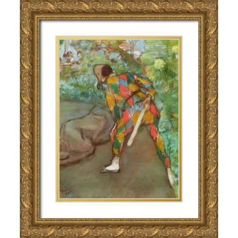 Harlequin Gold Ornate Wood Framed Art Print with Double Matting by Degas, Edgar