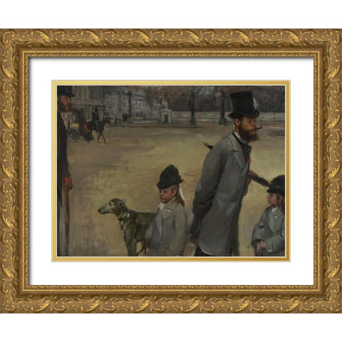 Place de la Concorde Gold Ornate Wood Framed Art Print with Double Matting by Degas, Edgar