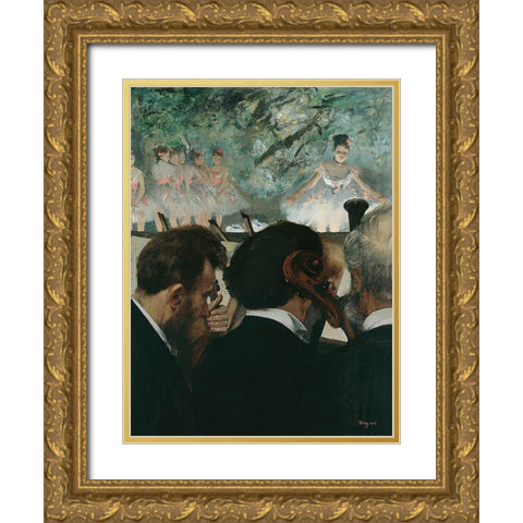 Orchestra Musicians Gold Ornate Wood Framed Art Print with Double Matting by Degas, Edgar