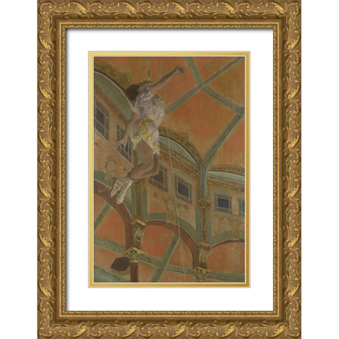 Miss La La at the Cirque Fernando Gold Ornate Wood Framed Art Print with Double Matting by Degas, Edgar