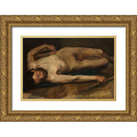 Male Nude Gold Ornate Wood Framed Art Print with Double Matting by Degas, Edgar
