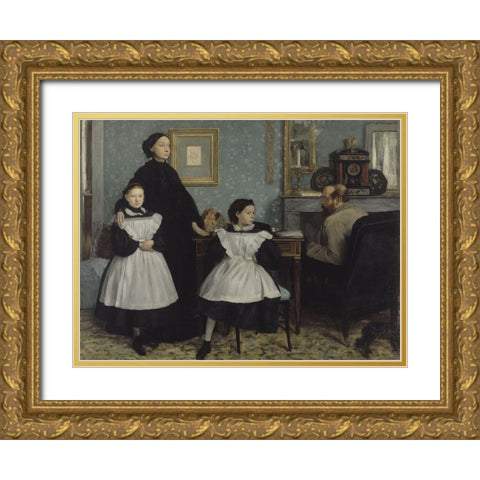 The Bellelli Family Gold Ornate Wood Framed Art Print with Double Matting by Degas, Edgar