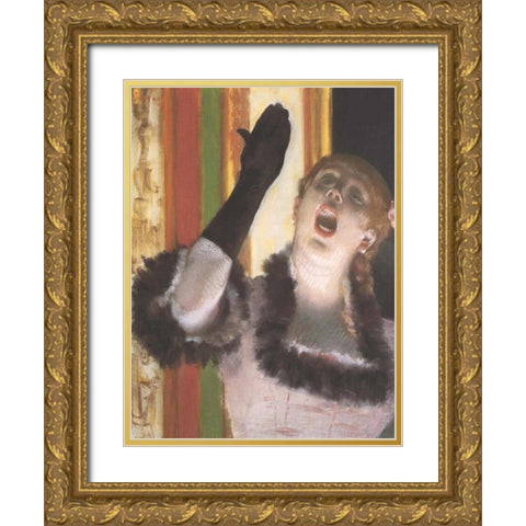 The Singer with the Glove Gold Ornate Wood Framed Art Print with Double Matting by Degas, Edgar