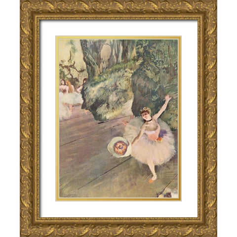 Dancer with a Bouquet of Flowers Gold Ornate Wood Framed Art Print with Double Matting by Degas, Edgar
