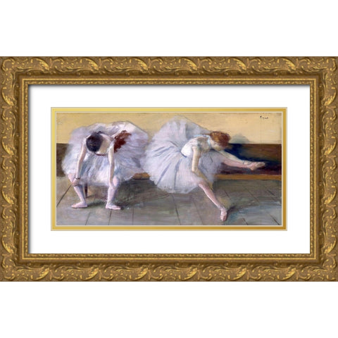 Deux danseuses Gold Ornate Wood Framed Art Print with Double Matting by Degas, Edgar