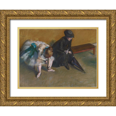 Waiting Gold Ornate Wood Framed Art Print with Double Matting by Degas, Edgar