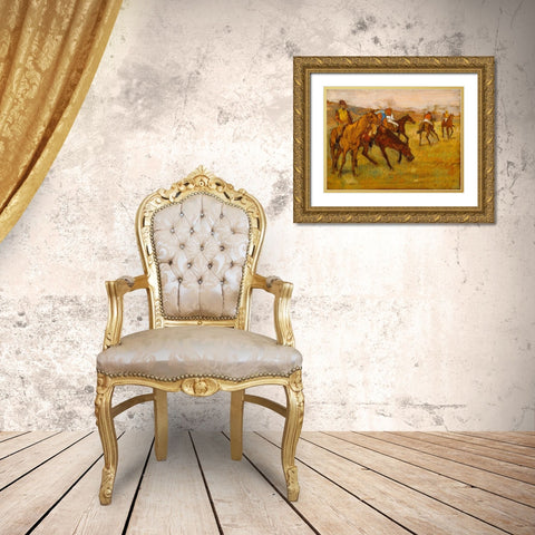 Before the Race Gold Ornate Wood Framed Art Print with Double Matting by Degas, Edgar