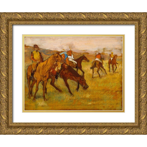 Before the Race Gold Ornate Wood Framed Art Print with Double Matting by Degas, Edgar