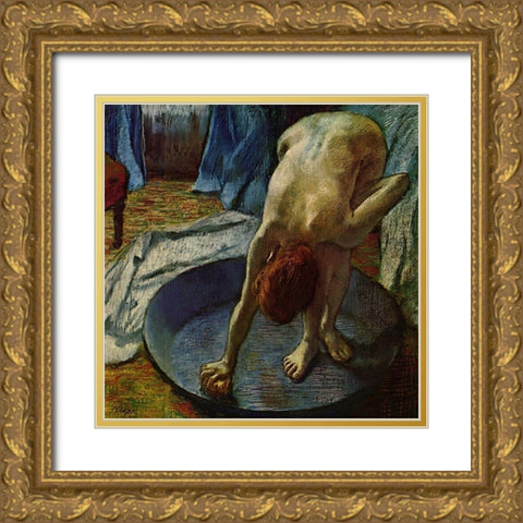 Woman in a Tub Gold Ornate Wood Framed Art Print with Double Matting by Degas, Edgar