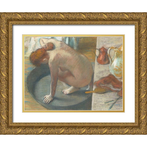 The Tub Gold Ornate Wood Framed Art Print with Double Matting by Degas, Edgar