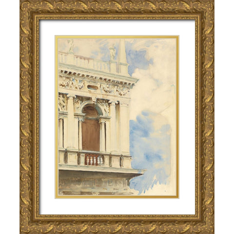 A Corner of the Library in Venice Gold Ornate Wood Framed Art Print with Double Matting by Sargent, John Singer