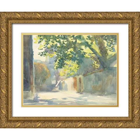 Sunlit Wall Under a Tree Gold Ornate Wood Framed Art Print with Double Matting by Sargent, John Singer