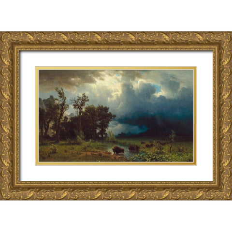 Buffalo Trail: The Impending Storm Gold Ornate Wood Framed Art Print with Double Matting by Bierstadt, Albert