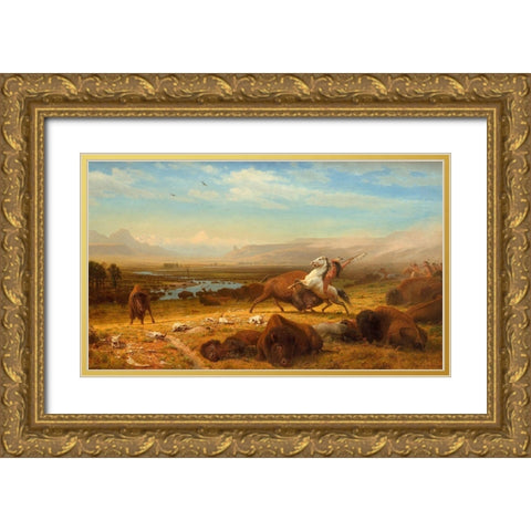 The Last of the Buffalo Gold Ornate Wood Framed Art Print with Double Matting by Bierstadt, Albert