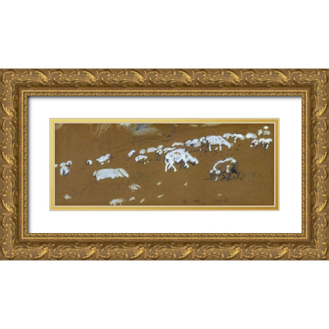 Sheep Gold Ornate Wood Framed Art Print with Double Matting by Homer, Winslow