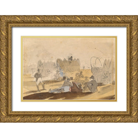 Caravan with Covered Wagons Resting Gold Ornate Wood Framed Art Print with Double Matting by Homer, Winslow